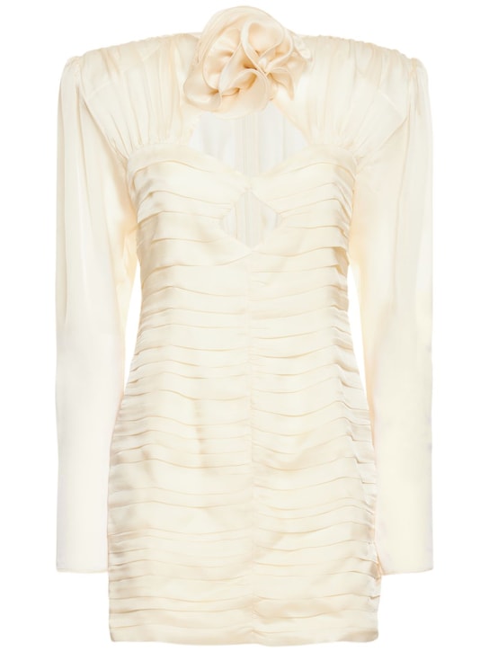 Ruched silk satin cutout mini dress