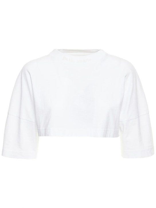 Palm Angels: オーバーサイズクロップドTシャツ - ホワイト - women_0 | Luisa Via Roma