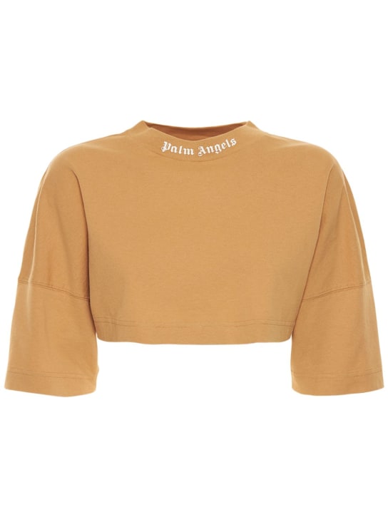 Palm Angels: Camiseta oversize corta con logo - women_0 | Luisa Via Roma