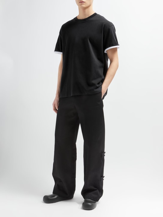 Bottega Veneta: Double Layer cotton jersey t-shirt - Siyah/Beyaz - men_1 | Luisa Via Roma