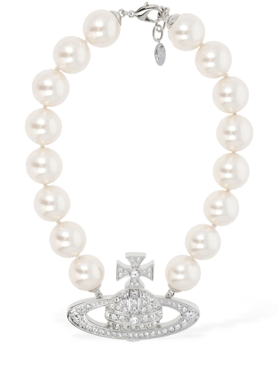 Vivienne Westwood: Neysa imitation pearl collar necklace - Cream/Silver - women_0 | Luisa Via Roma