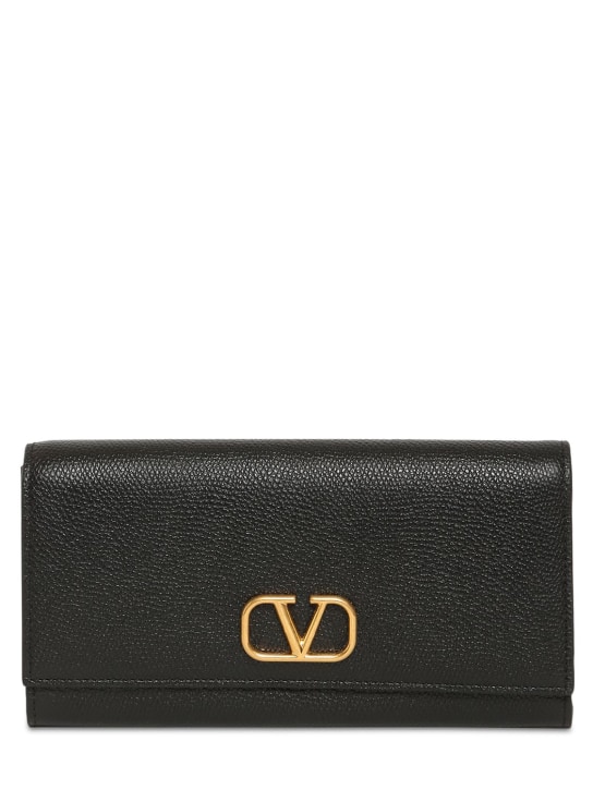 Valentino Garavani: V Logo Signature grain leather wallet - women_0 | Luisa Via Roma