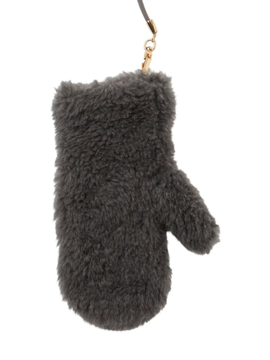 Max Mara: Ombrato camel teddy gloves w/ strap - Heather Grey - women_1 | Luisa Via Roma