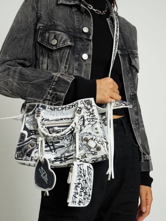 Balenciaga: XS Neo Cagole leather shoulder bag - Optic White - women_1 | Luisa Via Roma