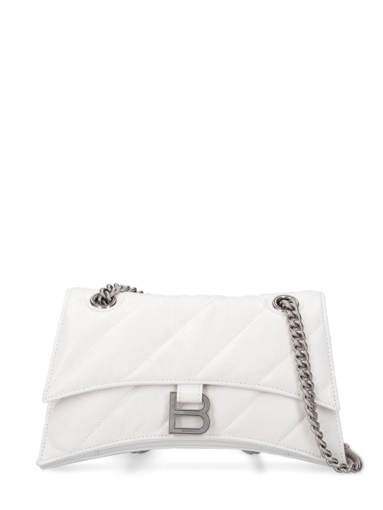 Balenciaga: Petit sac en cuir matelassé avec chaîne Crush - Blanc Optique - women_0 | Luisa Via Roma