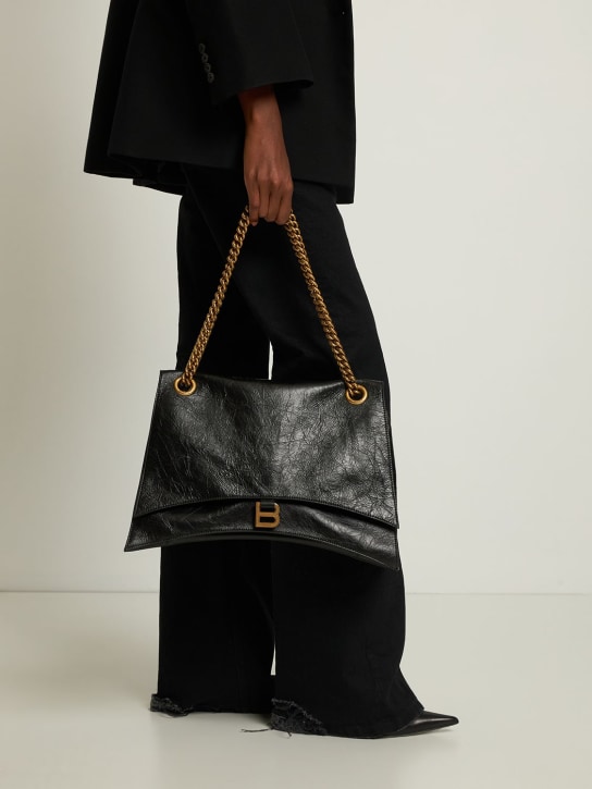 Balenciaga: Large Crush chain leather shoulder bag - Black - women_1 | Luisa Via Roma