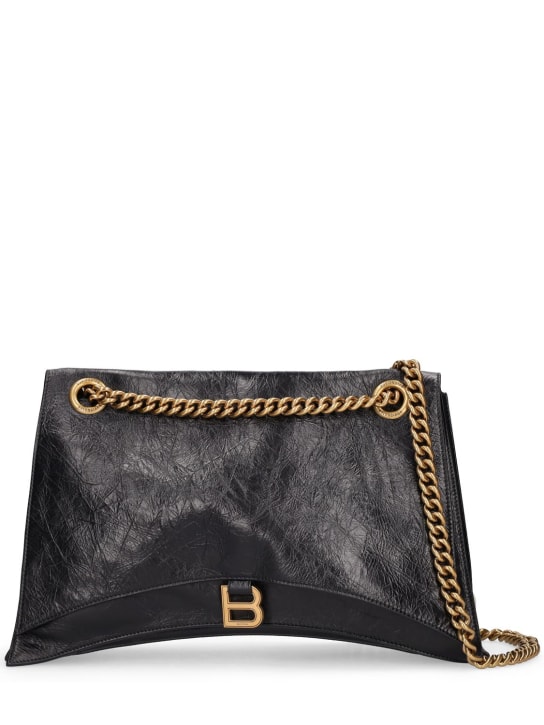 Balenciaga: Large Crush chain leather shoulder bag - Black - women_0 | Luisa Via Roma