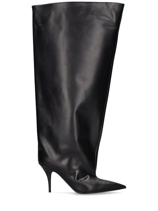 Balenciaga: 90mm Waders leather boots - Siyah - women_0 | Luisa Via Roma