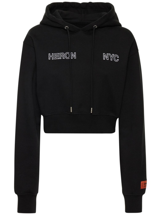 Heron Preston: Crop logo cotton hoodie sweatshirt - Black - women_0 | Luisa Via Roma
