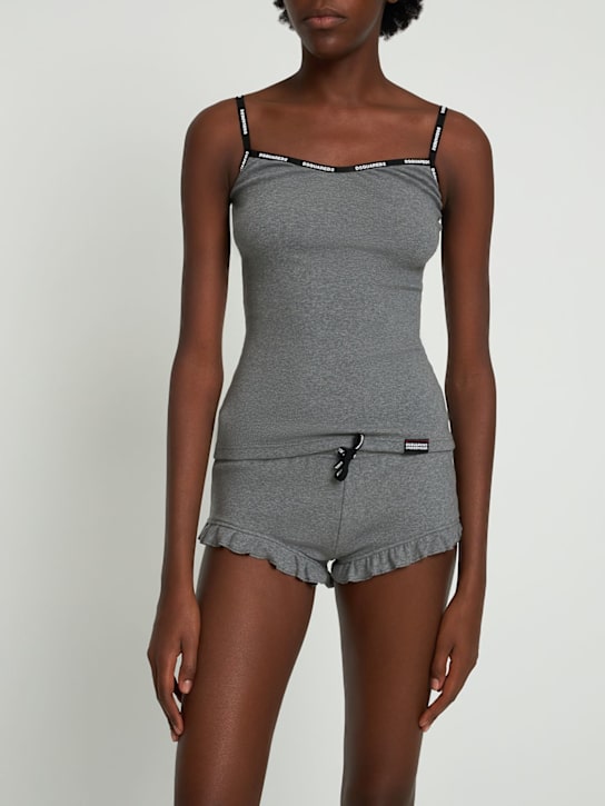 Dsquared2: Icon logo stretch cotton pajama shorts - Grey - women_1 | Luisa Via Roma