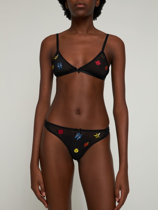 Dsquared2: Globetrotter embroidered tulle bralette - Black - women_1 | Luisa Via Roma