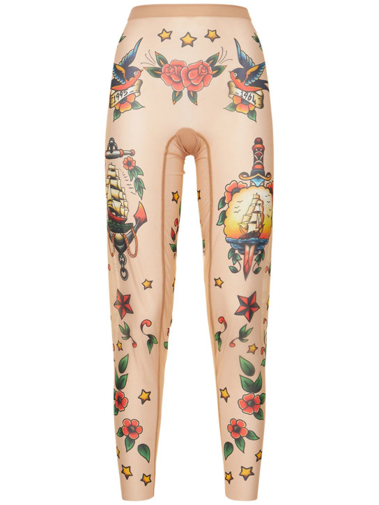 Dsquared2: Legging en tulle transparent imprimé tatouage - Nude - women_0 | Luisa Via Roma