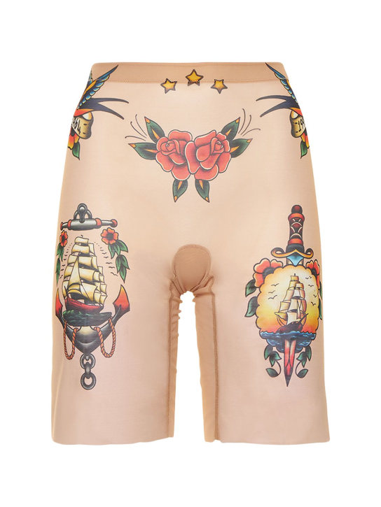 Dsquared2: Tattoo printed sheer tulle bike shorts - Nude - women_0 | Luisa Via Roma