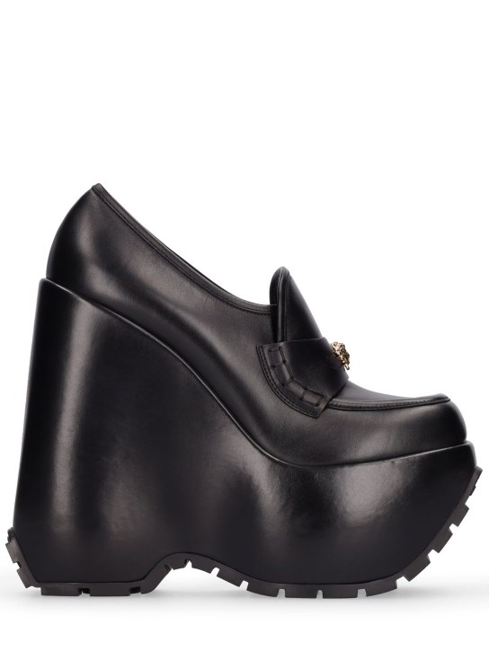 Versace: 160mm Medusa platform leather wedges - Black - women_0 | Luisa Via Roma