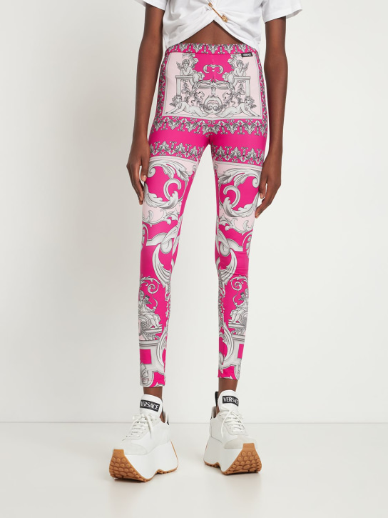 Versace: 80mm Leather & suede platform sneakers - White - women_1 | Luisa Via Roma