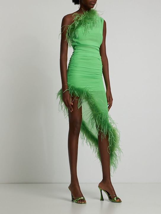 Giuseppe Di Morabito: Vestido corto asimétrico con plumas - Verde - women_1 | Luisa Via Roma