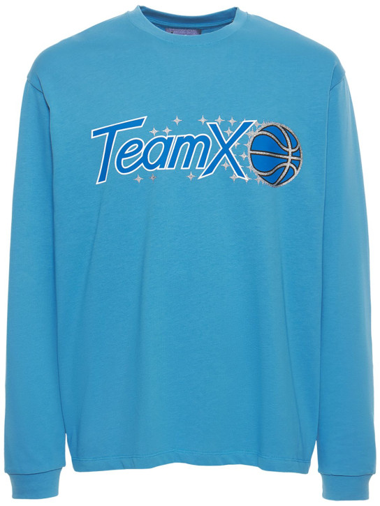 Just Don: Team X print cotton long sleeve t-shirt - Sky Blue - men_0 | Luisa Via Roma