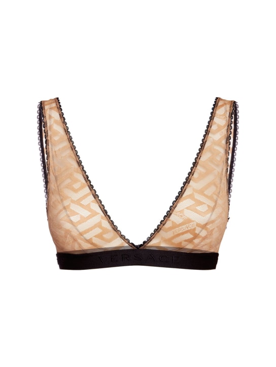 Versace: Soutien-gorge en tulle monogramme - Nude - women_0 | Luisa Via Roma