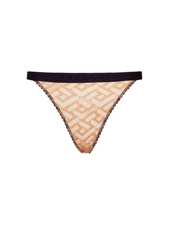 Versace: Tulle monogram Brazilian briefs - Nude - women_0 | Luisa Via Roma