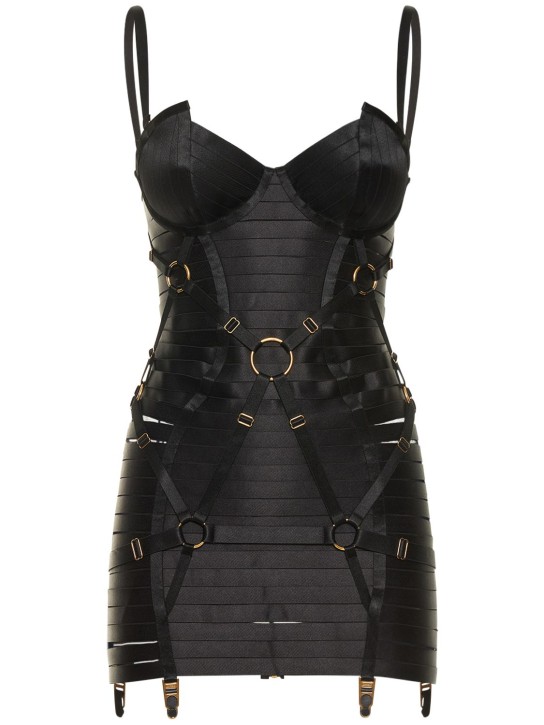 Bordelle: Angela adjustable satin mini dress - Black - women_0 | Luisa Via Roma
