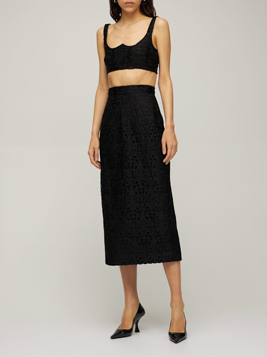 Emilia Wickstead: Umita凸纹花边蕾丝短款上衣 - 黑色 - women_1 | Luisa Via Roma