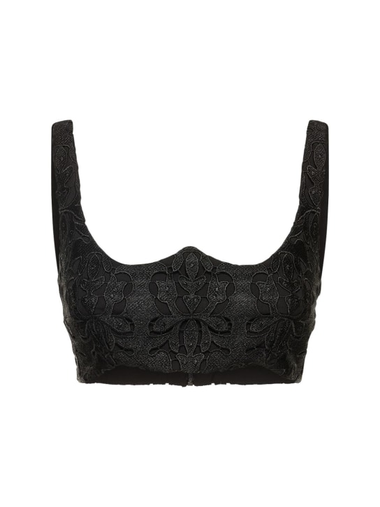 Emilia Wickstead: Umita凸纹花边蕾丝短款上衣 - 黑色 - women_0 | Luisa Via Roma