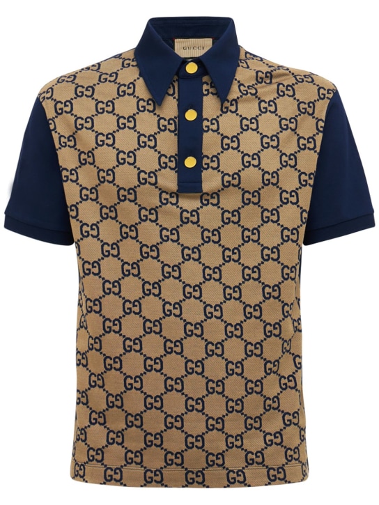 Gucci: Maxi GG silk & cotton polo shirt - Bej/Mavi - men_0 | Luisa Via Roma