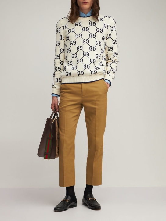 Gucci: GG cotton knit sweater - Ivory/Ink - men_1 | Luisa Via Roma