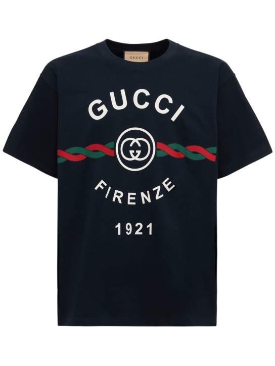 Gucci: オーバーサイズコットンジャージーTシャツ - ネイビー - men_0 | Luisa Via Roma