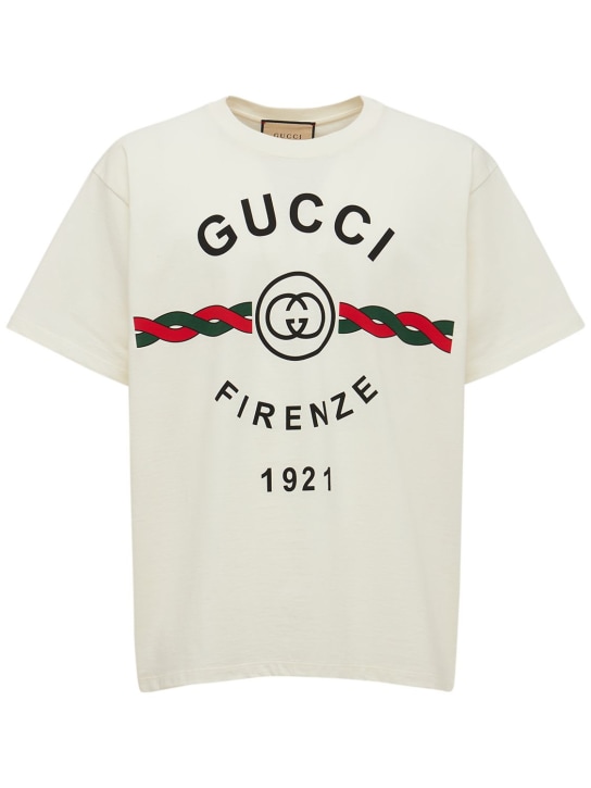 Gucci: 大廓型棉质平纹针织T恤 - 白色 - men_0 | Luisa Via Roma