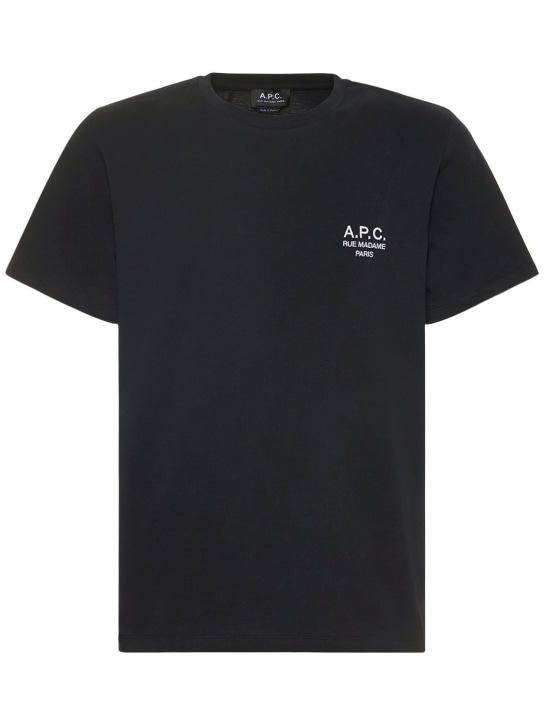 A.P.C.: Logo embroidery organic cotton t-shirt - Siyah - men_0 | Luisa Via Roma