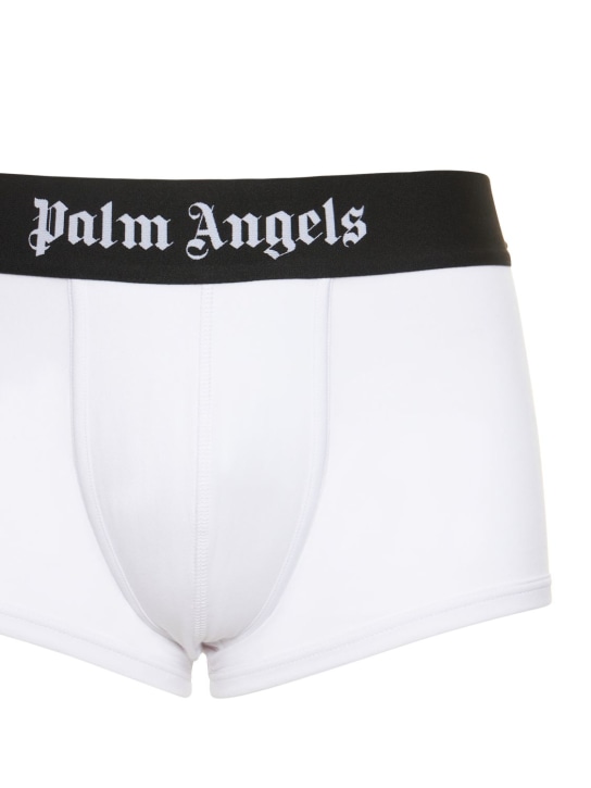 Palm Angels: Boxer en coton stretch à logo - Blanc - men_1 | Luisa Via Roma