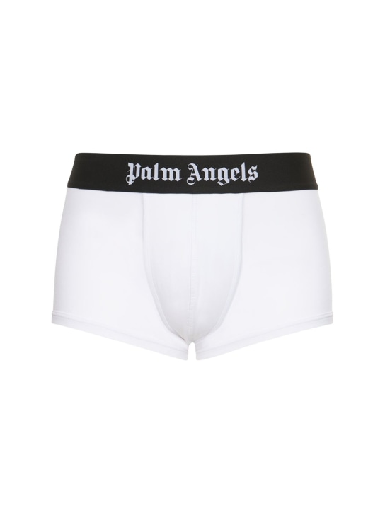 Palm Angels: Boxer en coton stretch à logo - Blanc - men_0 | Luisa Via Roma