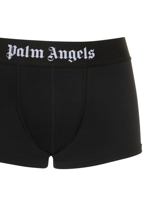Palm Angels: Boxer en coton stretch à logo - Noir - men_1 | Luisa Via Roma