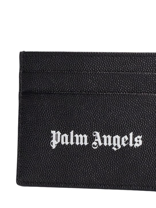 Palm Angels: Logo print leather card holder - Black/White - men_1 | Luisa Via Roma