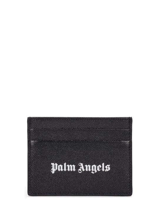 Palm Angels: Logo print leather card holder - Black/White - men_0 | Luisa Via Roma
