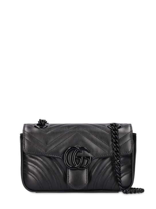 Gucci: Mını GG Marmont 2.0 deri omuz çantası - Siyah - women_0 | Luisa Via Roma