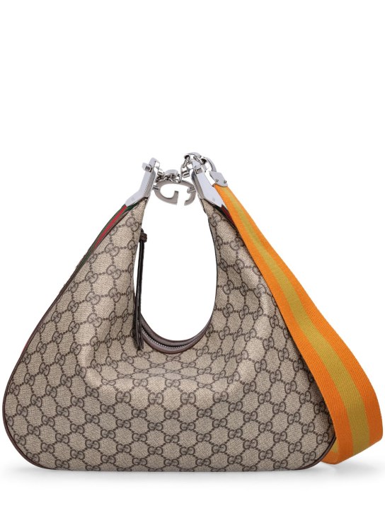 Gucci: Attache GG supreme hobo bag - Beige/Ebony - men_0 | Luisa Via Roma