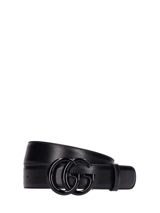Gucci: Cinturón de piel con hebilla GG 4cm - Negro - women_0 | Luisa Via Roma