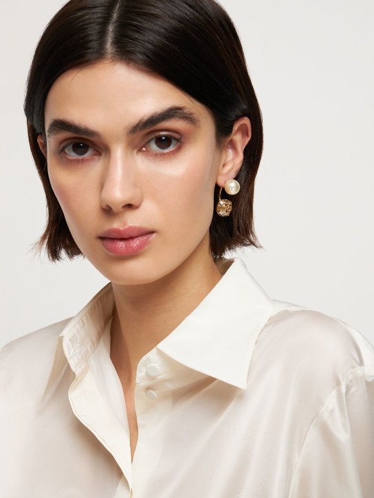 Valentino Garavani: Crystal V logo light mono earring - women_1 | Luisa Via Roma