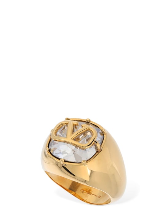 Valentino Garavani: Crystal V logo light thick ring - Crystal/Gold - women_0 | Luisa Via Roma