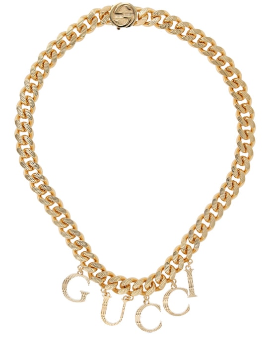 Gucci: Collar de cadena con G entrelazada - Oro - women_0 | Luisa Via Roma
