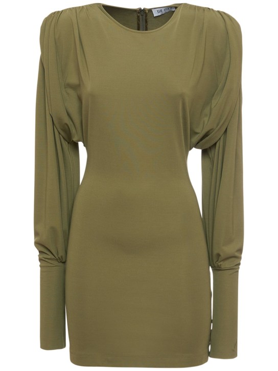 The Attico: Quinn light jersey mini dress - Olive Green - women_0 | Luisa Via Roma