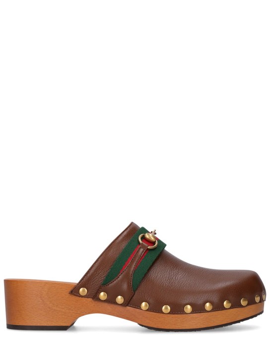 Gucci: Leather slide sandals - Brown Sugar - men_0 | Luisa Via Roma