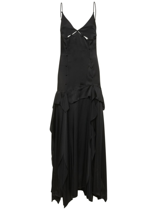 Dundas: Victor fluid satin frill long dress - Black - women_0 | Luisa Via Roma