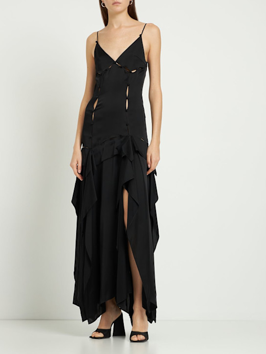 Dundas: Victor fluid satin frill long dress - Black - women_1 | Luisa Via Roma