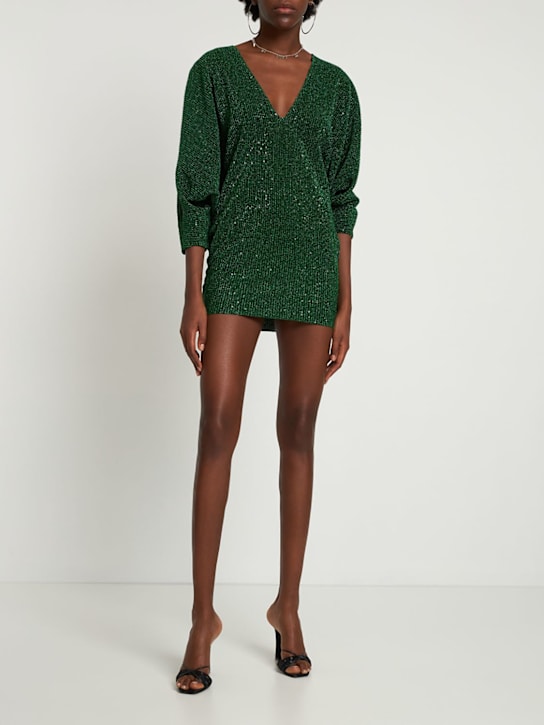 Nué: Kenza embellished plunge neck mini dress - Green - women_1 | Luisa Via Roma