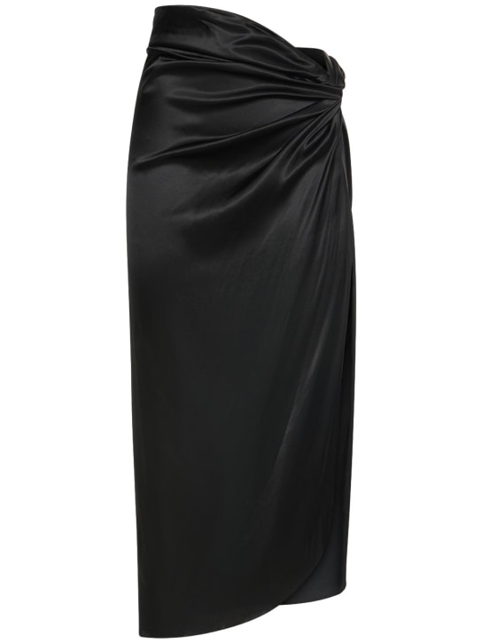 Nué: Gonna midi in raso di seta con nodo - Nero - women_0 | Luisa Via Roma