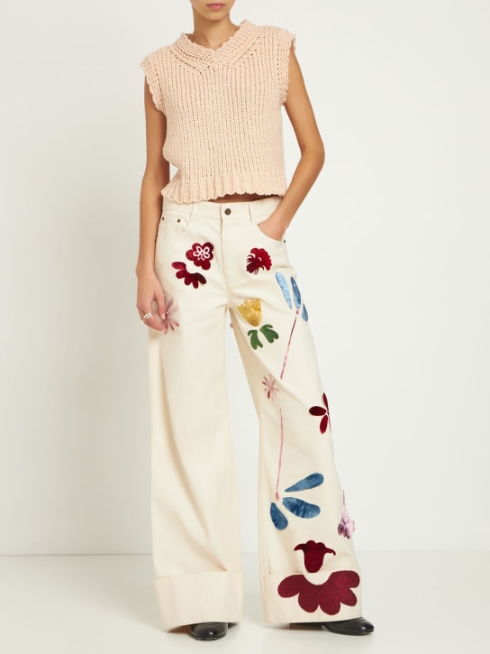 Rosie Assoulin: Weekend floral cotton denim wide jeans - women_1 | Luisa Via Roma