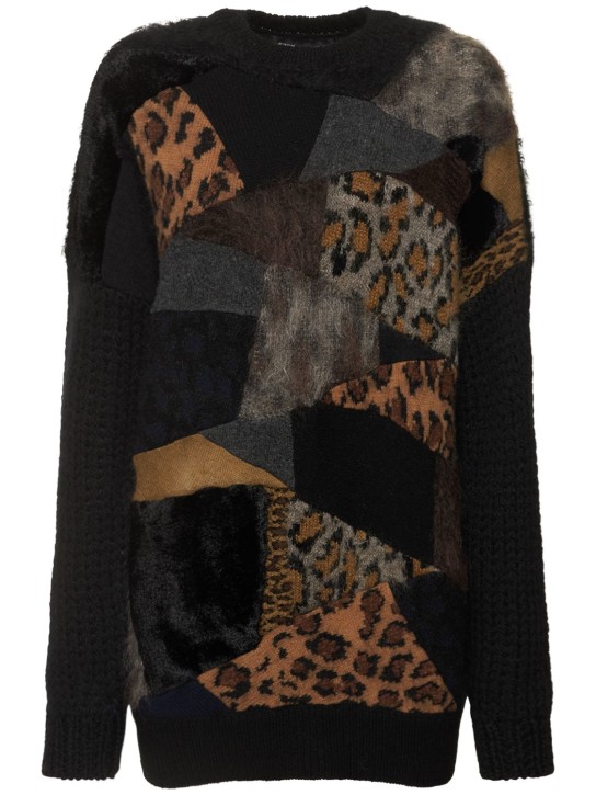 JUNYA WATANABE: Strickpullover aus Woll-Patchwork - Multi Schwarz - women_0 | Luisa Via Roma